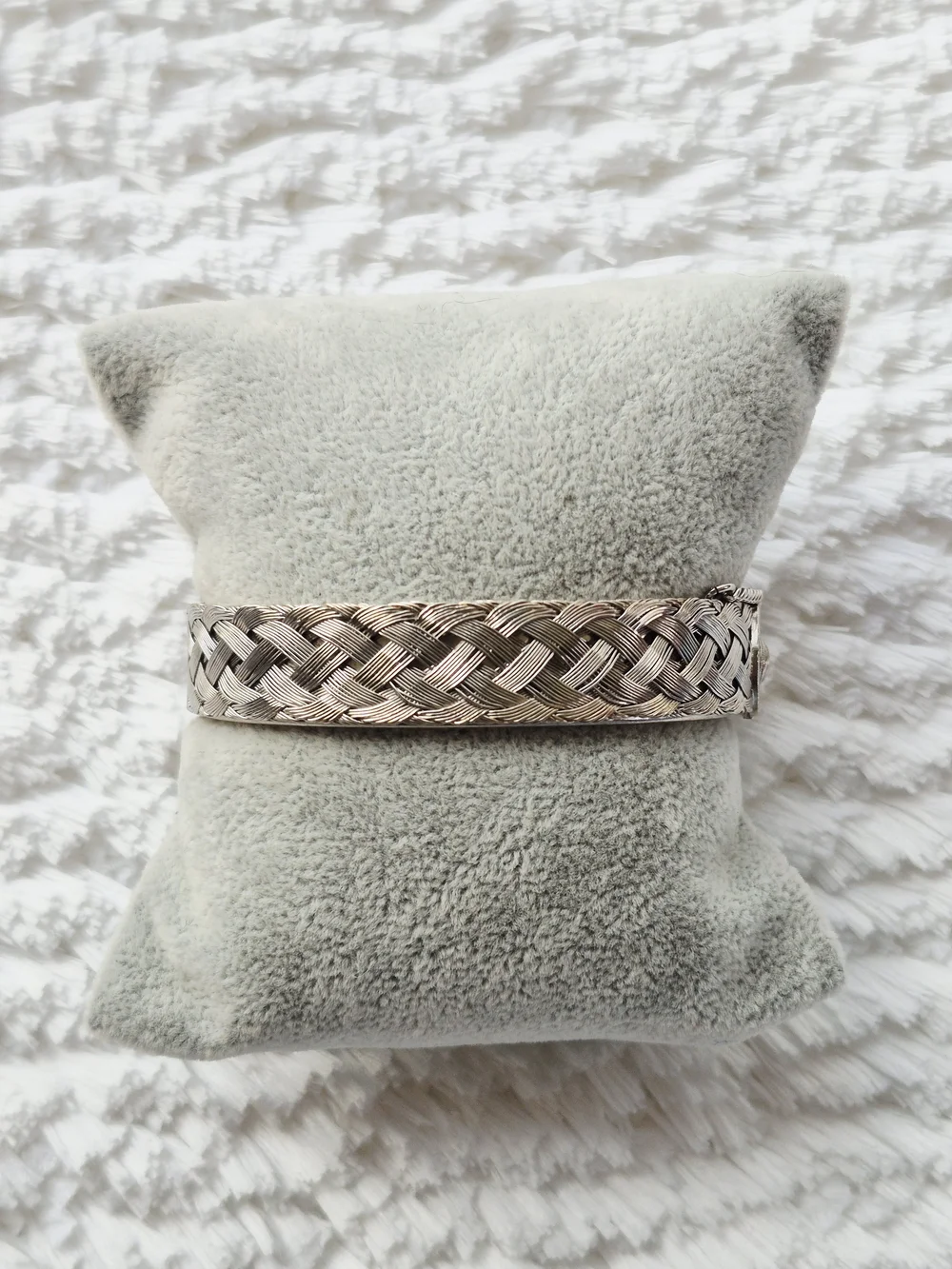 Vintage Silver Tone Woven Braided Cuff Bracelet